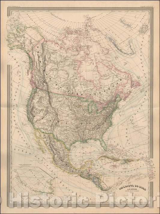 Historic Map - Amerique du Nord, 1864, Adolphe Hippolyte Dufour - Vintage Wall Art