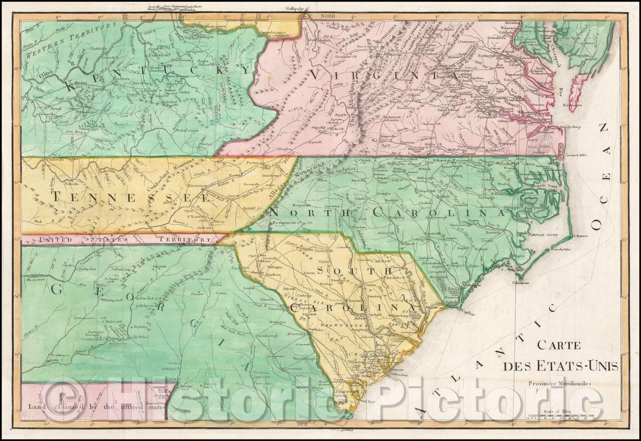 Historic Map - Carte Des Etats-Unis Provinces Meridionales, 1799, Francois A.F. La Rochefoucault-Liancourt v2