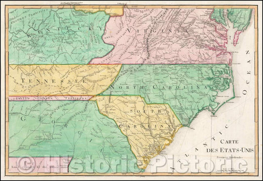 Historic Map - Carte Des Etats-Unis Provinces Meridionales, 1799, Francois A.F. La Rochefoucault-Liancourt v2
