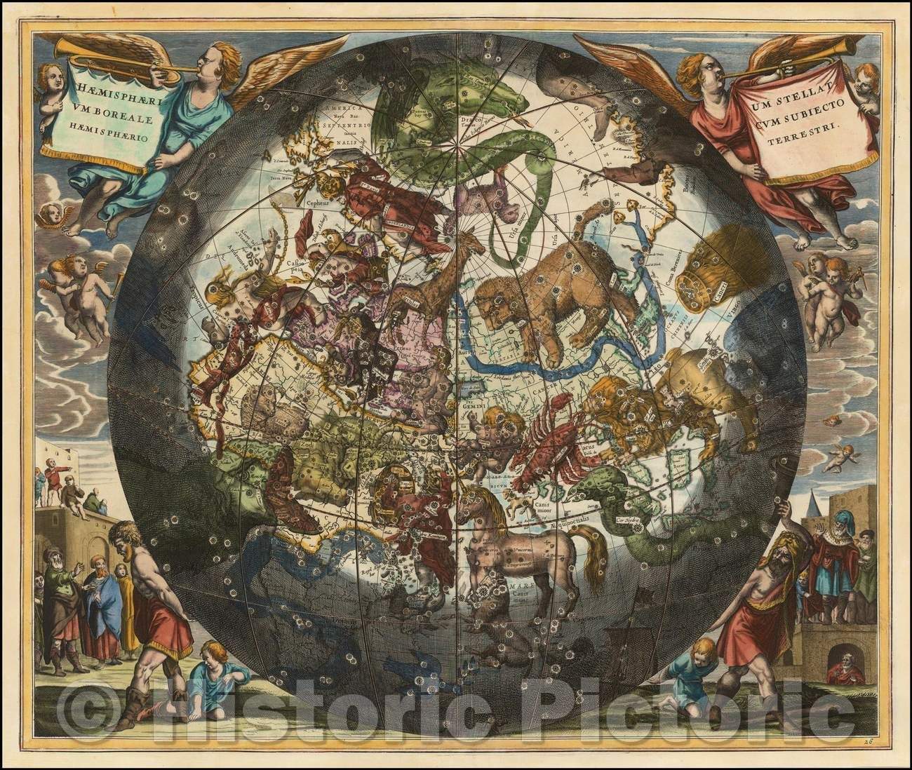 Historic Map - Haemisphaerium Stellatum Boreale Cum Subiecto Hemisphaerio Terrestri, 1660, Andreas Cellarius v3