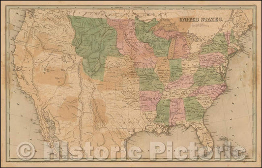Historic Map - United States, 1841, Thomas Gamaliel Bradford - Vintage Wall Art