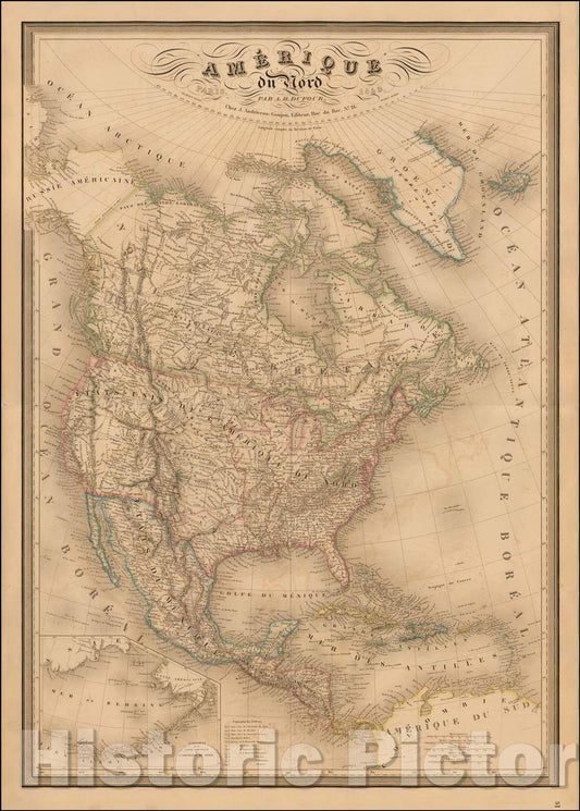 Historic Map - Amerique du Nord, 1849, Adolphe Hippolyte Dufour - Vintage Wall Art