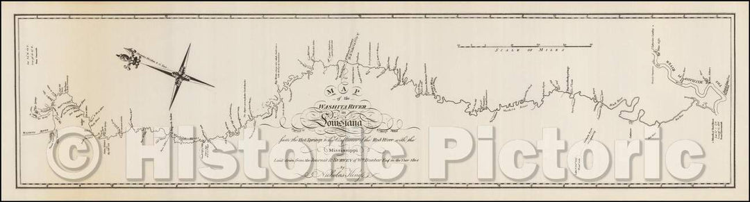 Historic Map - Map of the Washita river in Louisiana from the Hot Springs to the confluence of the Red River with the Mississippi, 1804, George T. Dunbar v10