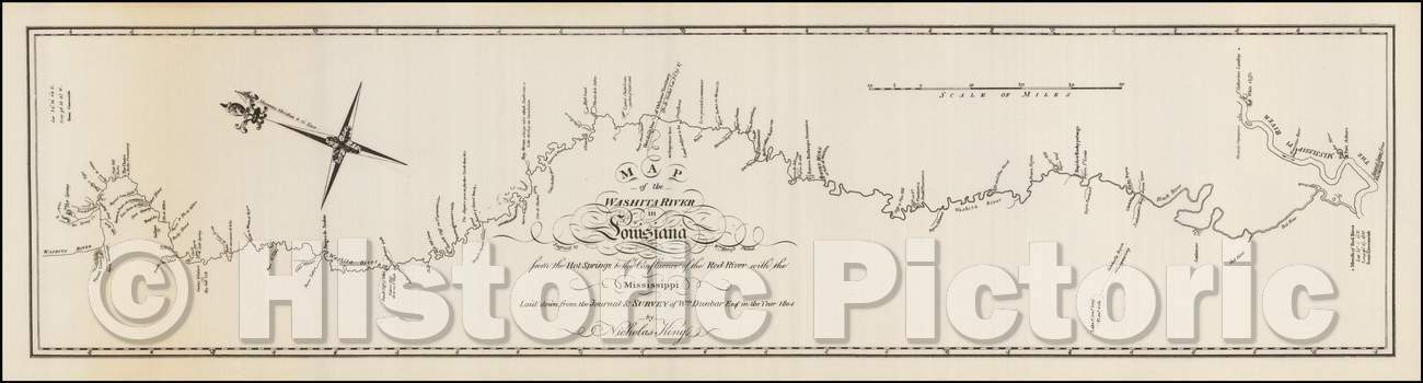 Historic Map - Map of the Washita river in Louisiana from the Hot Springs to the confluence of the Red River with the Mississippi, 1804, George T. Dunbar v10