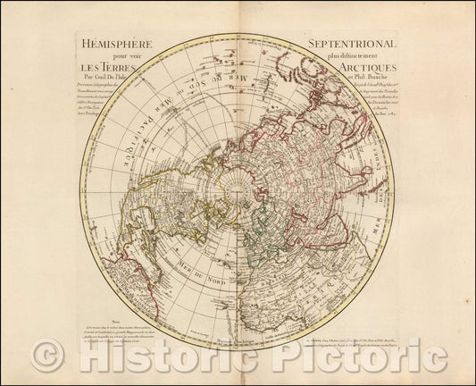 Historic Map - Hemisphere Septentrional pour voir plus distinctement Les Terres Arctiques, 1782, Jean Andr?Dezauche - Vintage Wall Art
