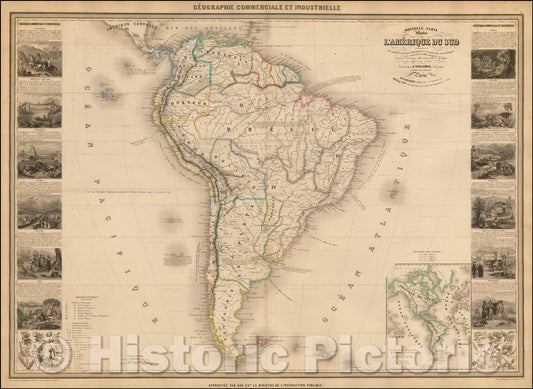 Historic Map - Nouvelle Carte Illustree De L'Amerique Du Nord Indiquant Les Grandes/North America, Distribution Of Vegetables And Minerals, 1860 v2