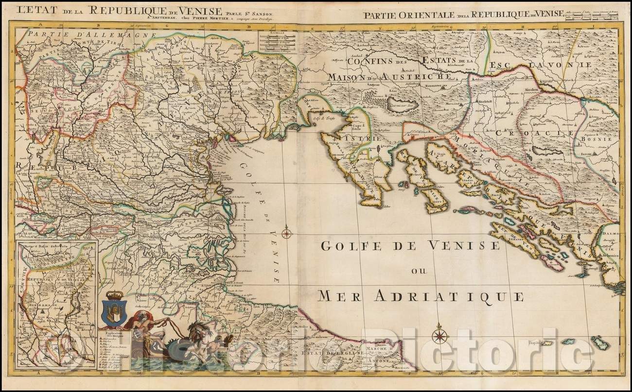 Historic Map - L'Etat de la Republique de Venise, 1705, Pieter Mortier - Vintage Wall Art