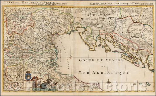 Historic Map - L'Etat de la Republique de Venise, 1705, Pieter Mortier - Vintage Wall Art