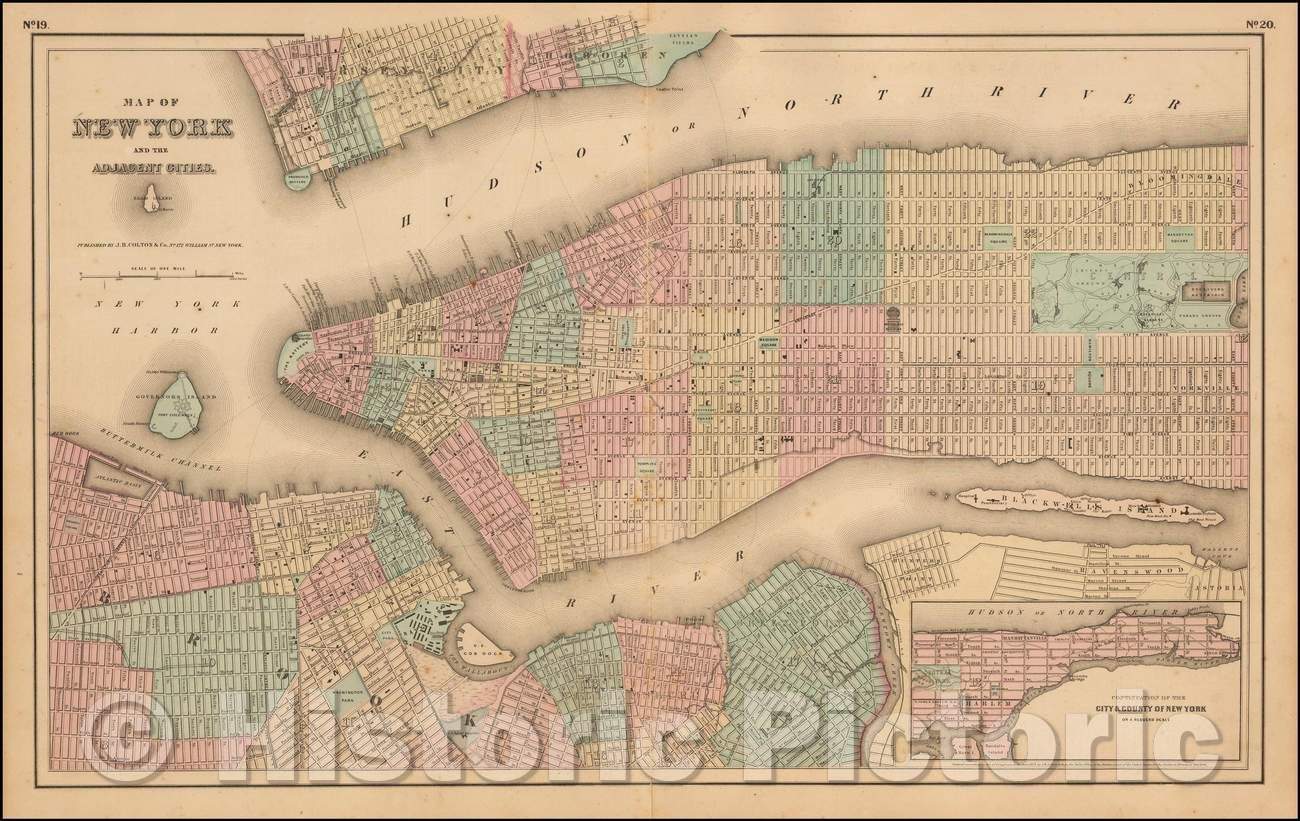 Historic Map - Map of New York And the Adjacent Cities, 1860, Joseph Hutchins Colton v2
