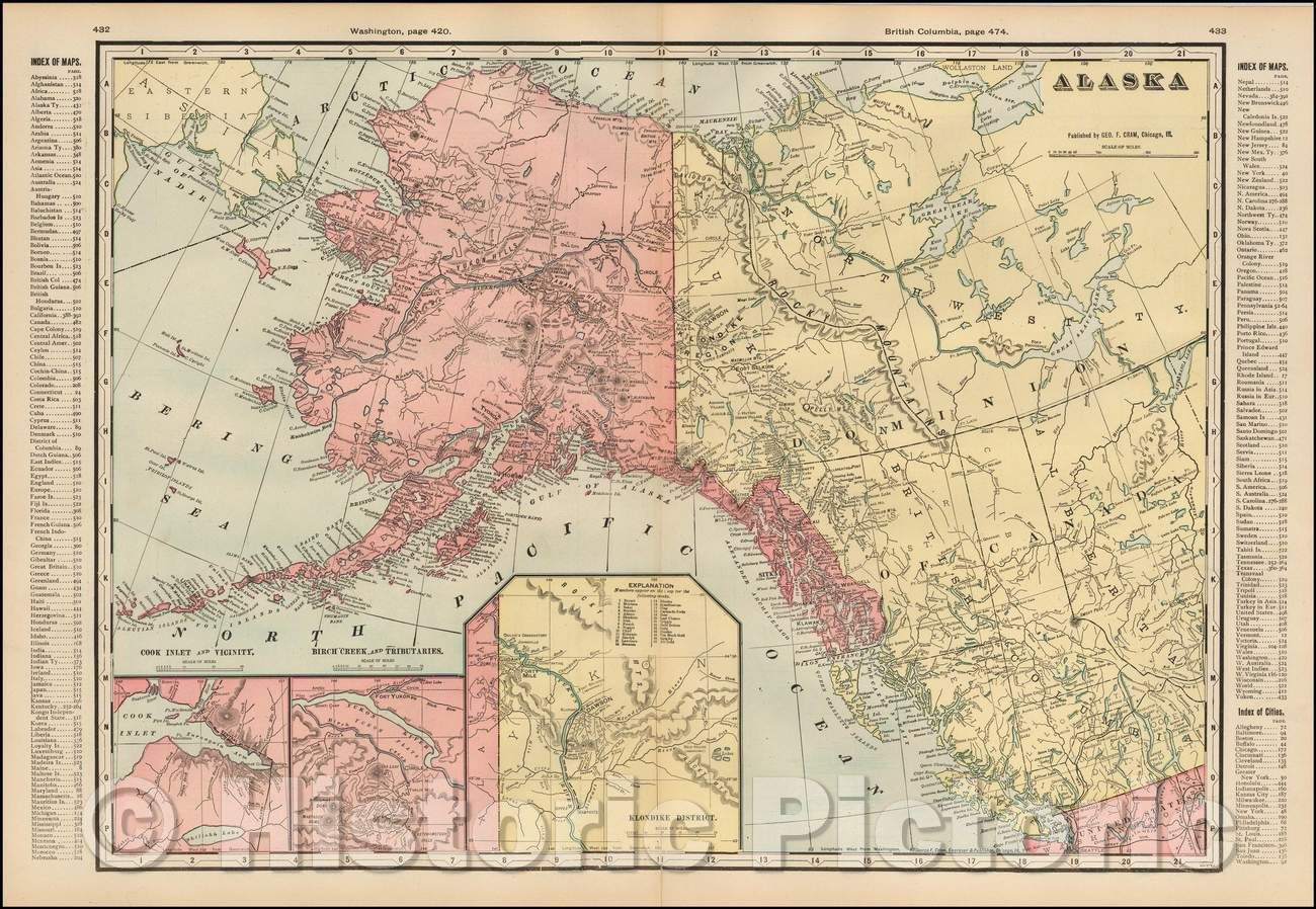 Historic Map - Alaska, 1906, George F. Cram - Vintage Wall Art