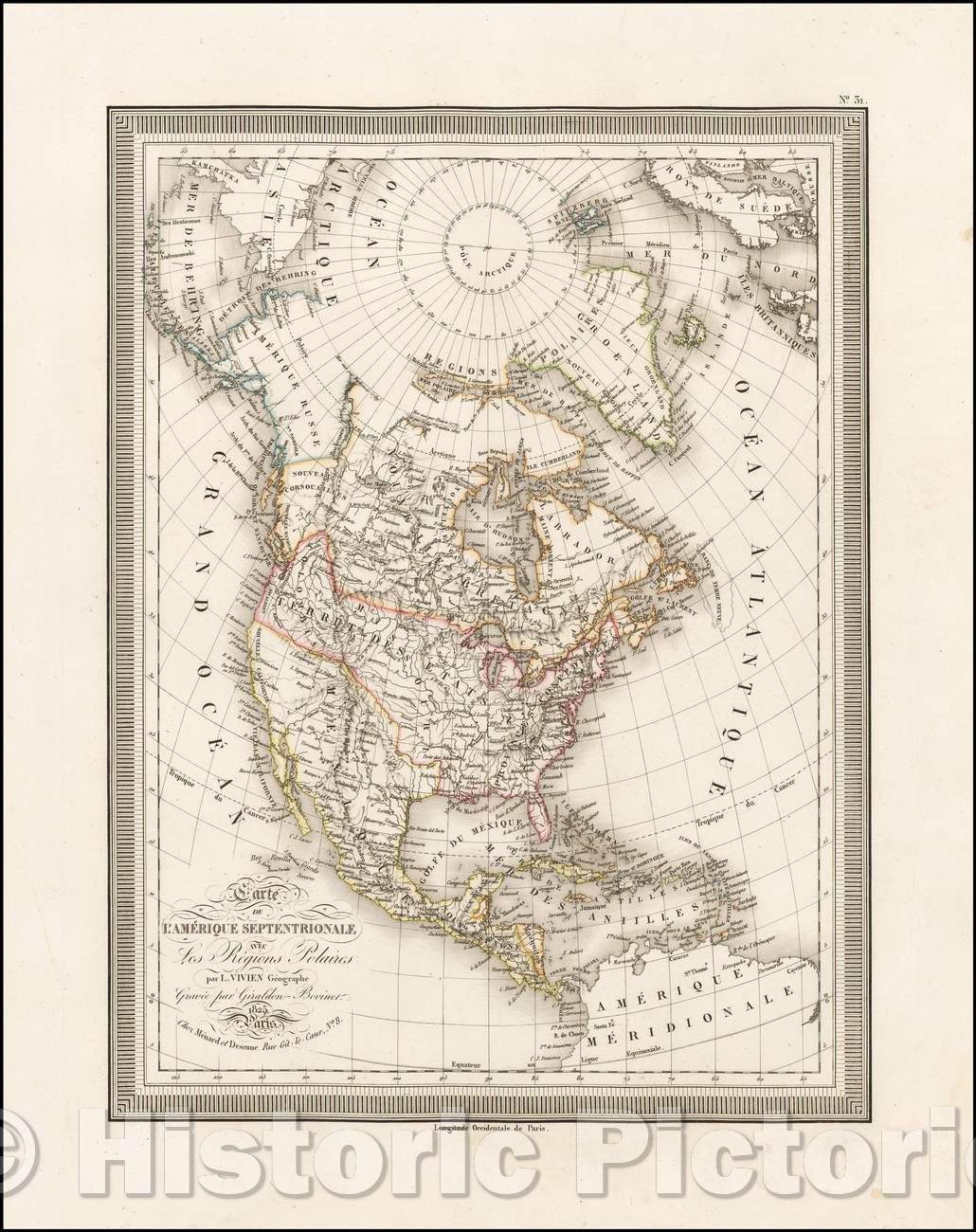Historic Map - Carte De L'Am?ique Septentrionale avec Les Regiones Polaires :: Marvelous of North America, Lewis and Clark's seminal of the Northwest, 1825 - Vintage Wall Art