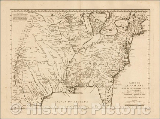 Historic Map - Louisiane cours du Mississipi et Pais Voisins Dediee a M. le C :: of Louisiana and the Mississippi Pais Neighbors dedicated to Count Maur, 1744 - Vintage Wall Art