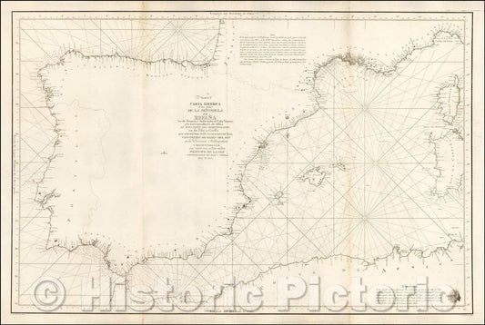 Historic Map - Carta Esferica de las Costas, Espa? las de Francia e Italia hasta el Cabo Venere :: Mediterranean, Porto Venere, Gulf of Venice, 1786 - Vintage Wall Art