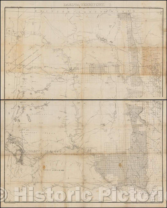 Historic Map - Dakota Territory, 1875, United States Bureau of Topographical Engineers - Vintage Wall Art