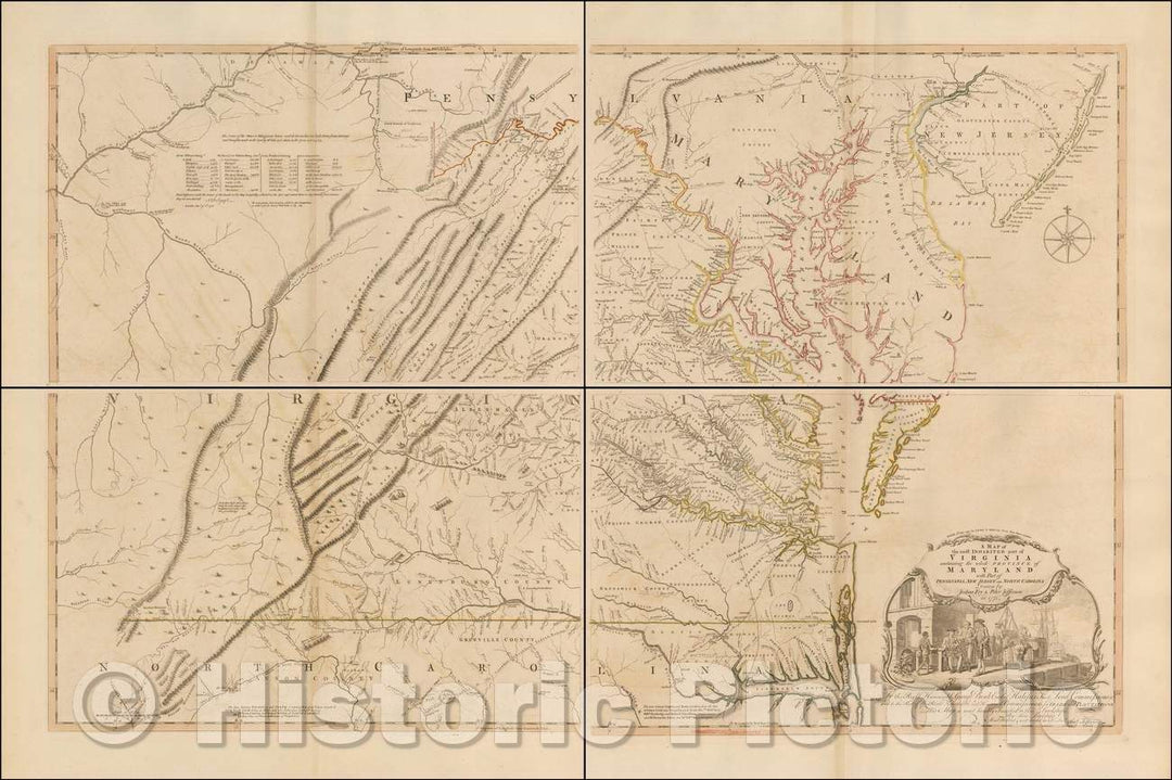Historic Map - A Map of the most Inhabited part of Virginia containing the whole Province of Maryland, 1794, Joshua Fry - Vintage Wall Art