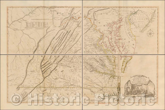 Historic Map - A Map of the most Inhabited part of Virginia containing the whole Province of Maryland, 1794, Joshua Fry - Vintage Wall Art