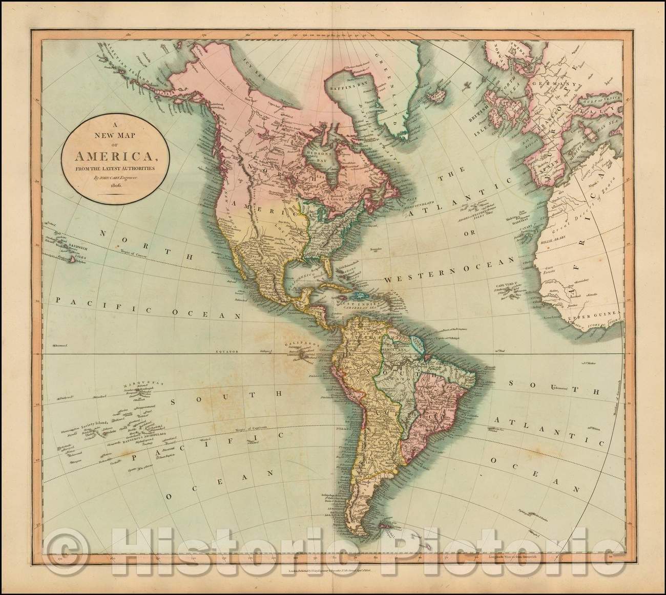Historic Map - America, from the Latest Authorities, 1806, John Cary v2