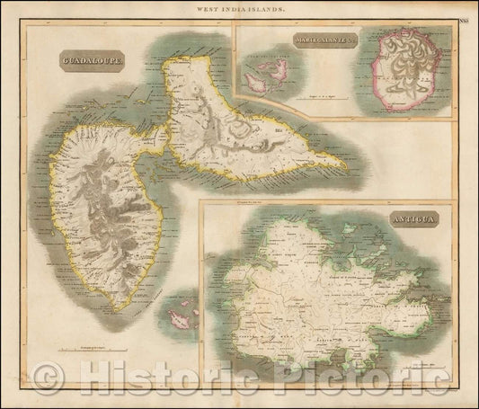Historic Map - Guadaloupe [with] Antigua [with] Mariegalante, 1817, John Thomson - Vintage Wall Art