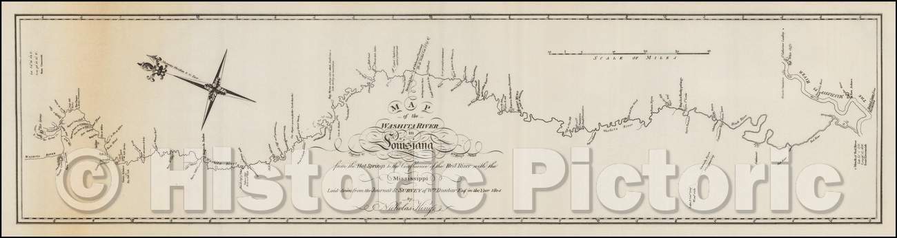 Historic Map - Map of the Washita river in Louisiana from the Hot Springs to the confluence of the Red River with the Mississippi, 1804, George T. Dunbar v11