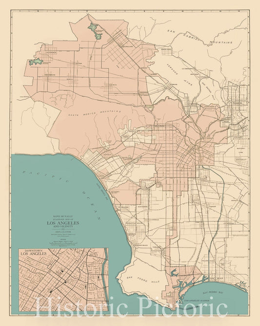 Los Angeles and Vicinity - Street Map, 1927 | Historical Map Print