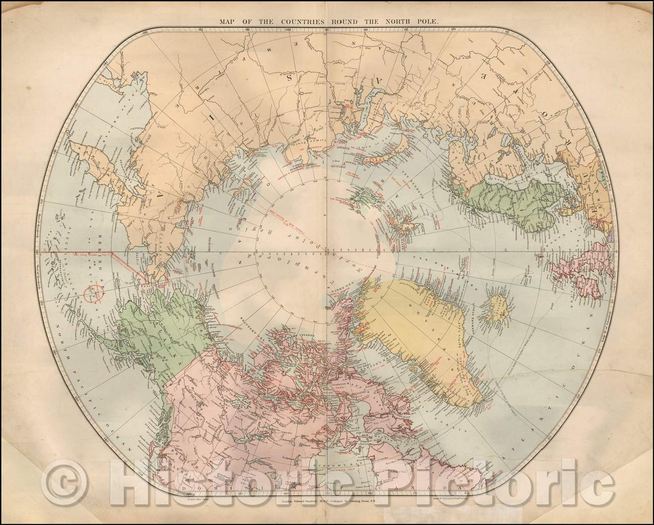Historic Map - Map of the Countries Round the North Pole, 1896, Edward Stanford v2