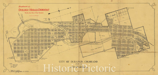 City of Durango Colorado - City Plan, 1948 | Historical Map Print