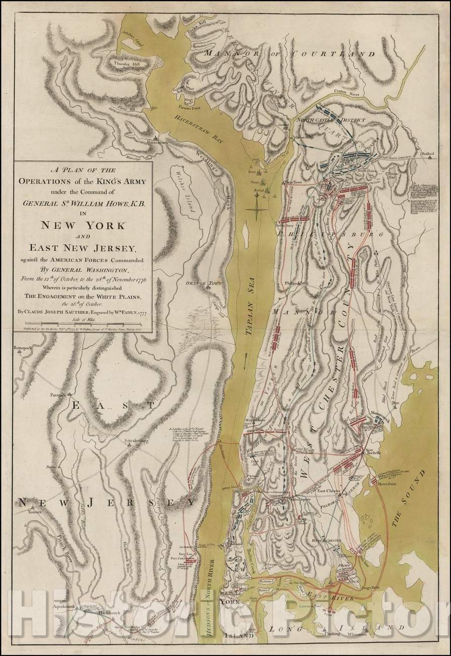 Historic Map - A Plan of the Operations of the King's Army under the Command of General Sr. William Howe, K.B. in New York and East New Jersey, 1777 - Vintage Wall Art