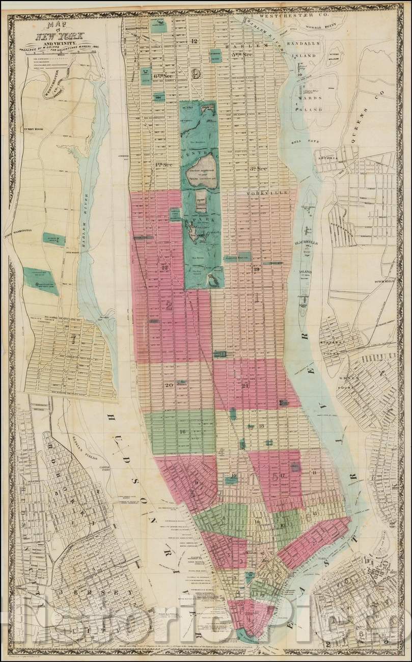 Historic Map - Map of New York and Vicinity. Prepared, 1865, Matthew Dripps - Vintage Wall Art