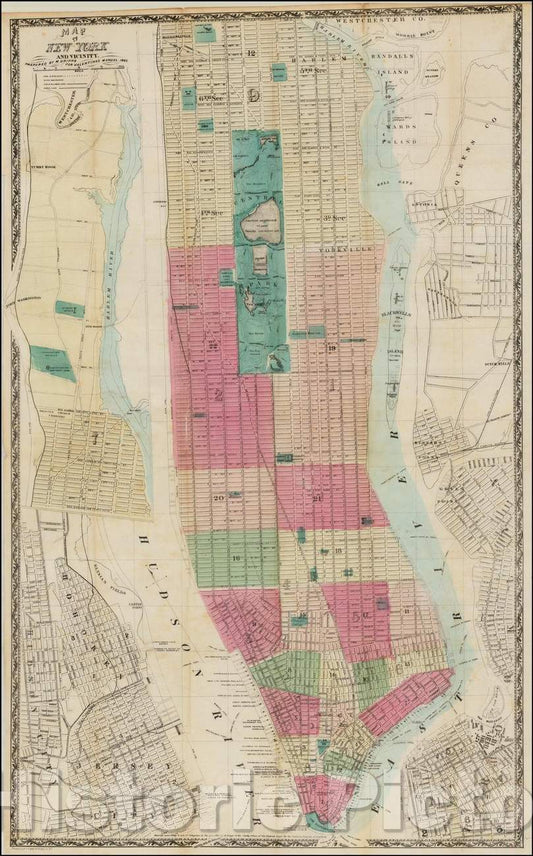 Historic Map - Map of New York and Vicinity. Prepared, 1865, Matthew Dripps - Vintage Wall Art