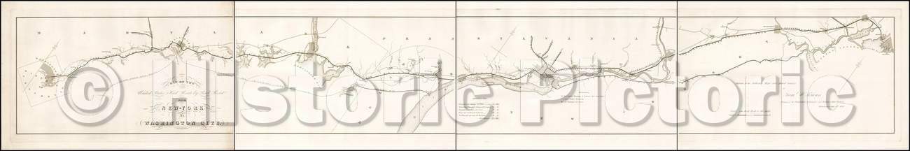 Historic Map - Map of the United States Mail Route, 1838, Samuel Honeyman Kneass - Vintage Wall Art