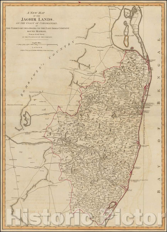 Historic Map - The Jaghir Lands, on the Coast of Coromandel. or The Territory Belonging to the East India Company Round Madras, 1794, Laurie & Whittle v2