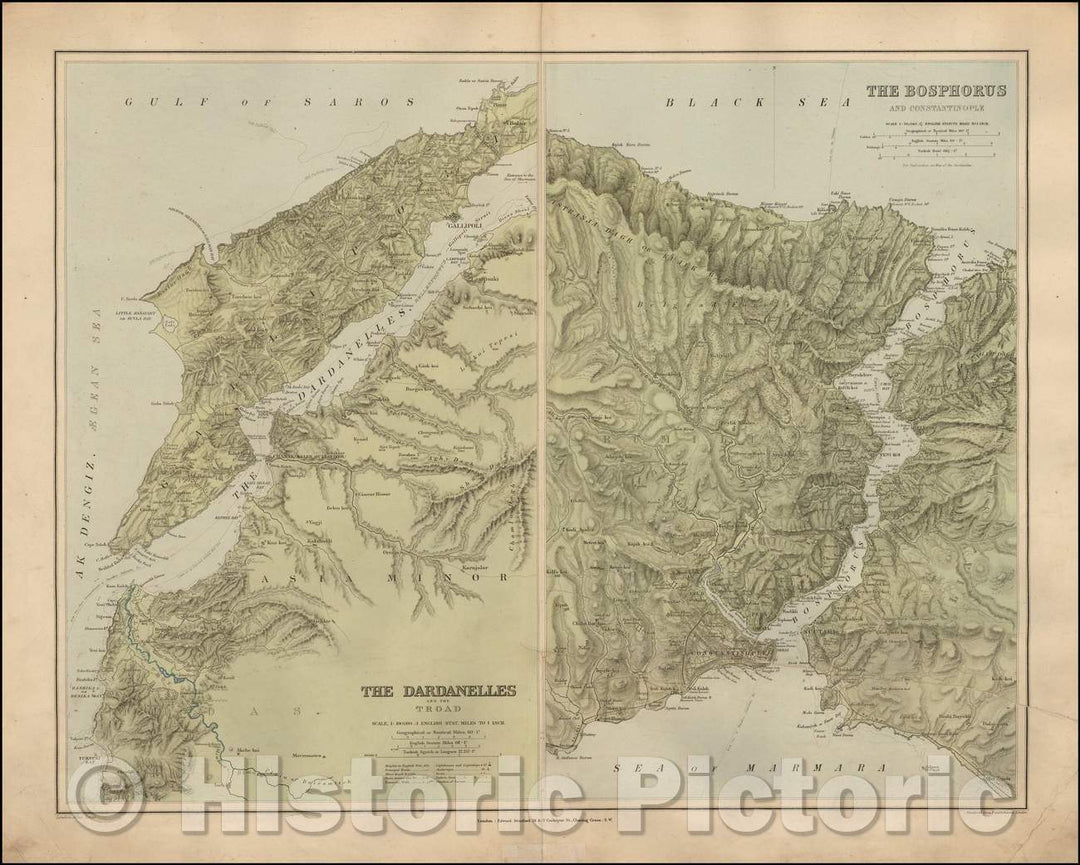 Historic Map - The Dardanelles and the Troad/The Bosphorus and Constantinople, 1896, Edward Stanford v2