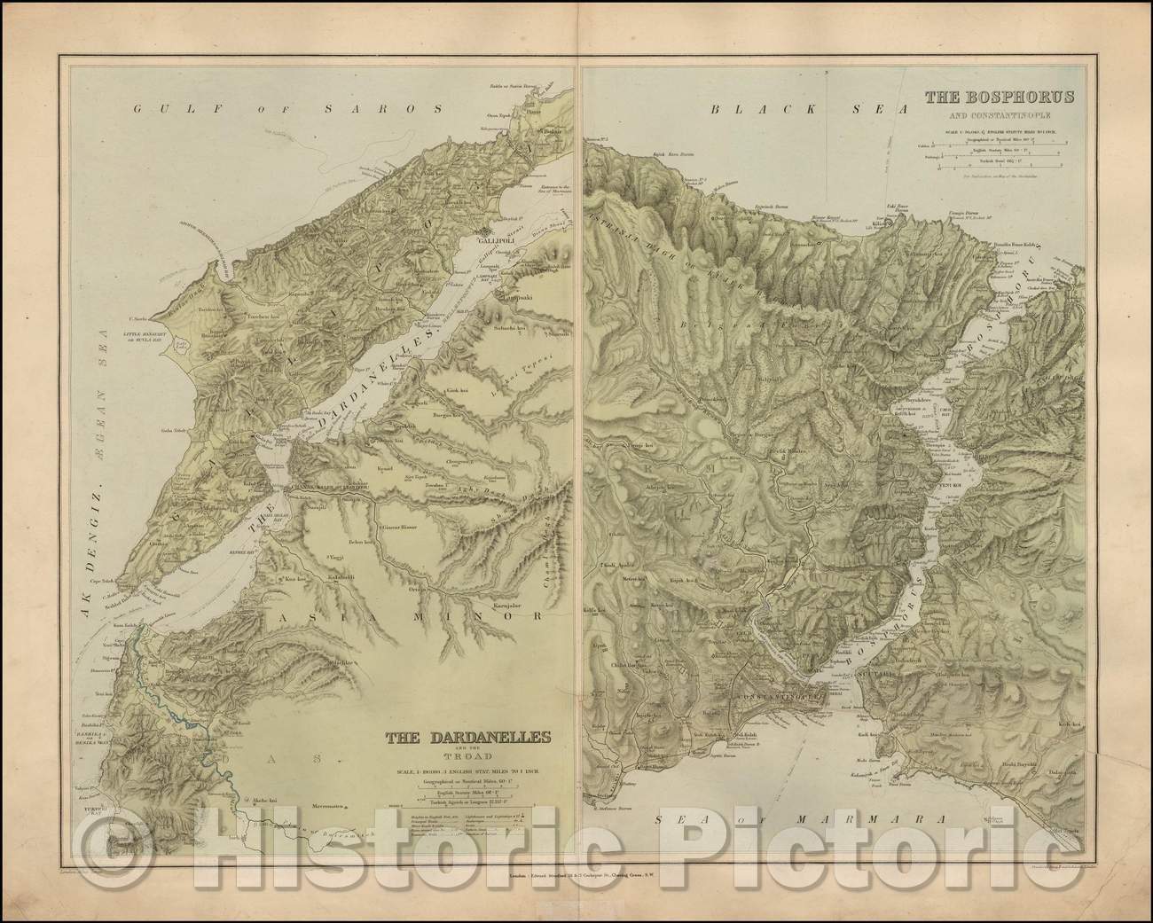 Historic Map - The Dardanelles and the Troad/The Bosphorus and Constantinople, 1896, Edward Stanford v2
