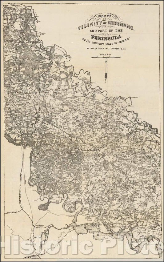 Historic Map - Map of the Vicinity of Richmond and Part of the Peninsula From Surveys Made, 1867, Jeremy Francis Gilmer - Vintage Wall Art