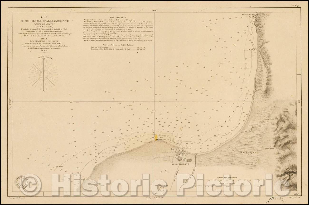 Historic Map - Plan Du Havre Macquarie,Levee par M.G. W. Evans) Cef du Genie a Hobart-town/Plan of Macquarie Harbor, in the western part of Tasmania, 1856 - Vintage Wall Art