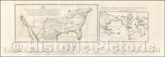 Historic Map - Map of the Country Between The Atlantic & Pacific Oceans, 1848, Robert Mills - Vintage Wall Art