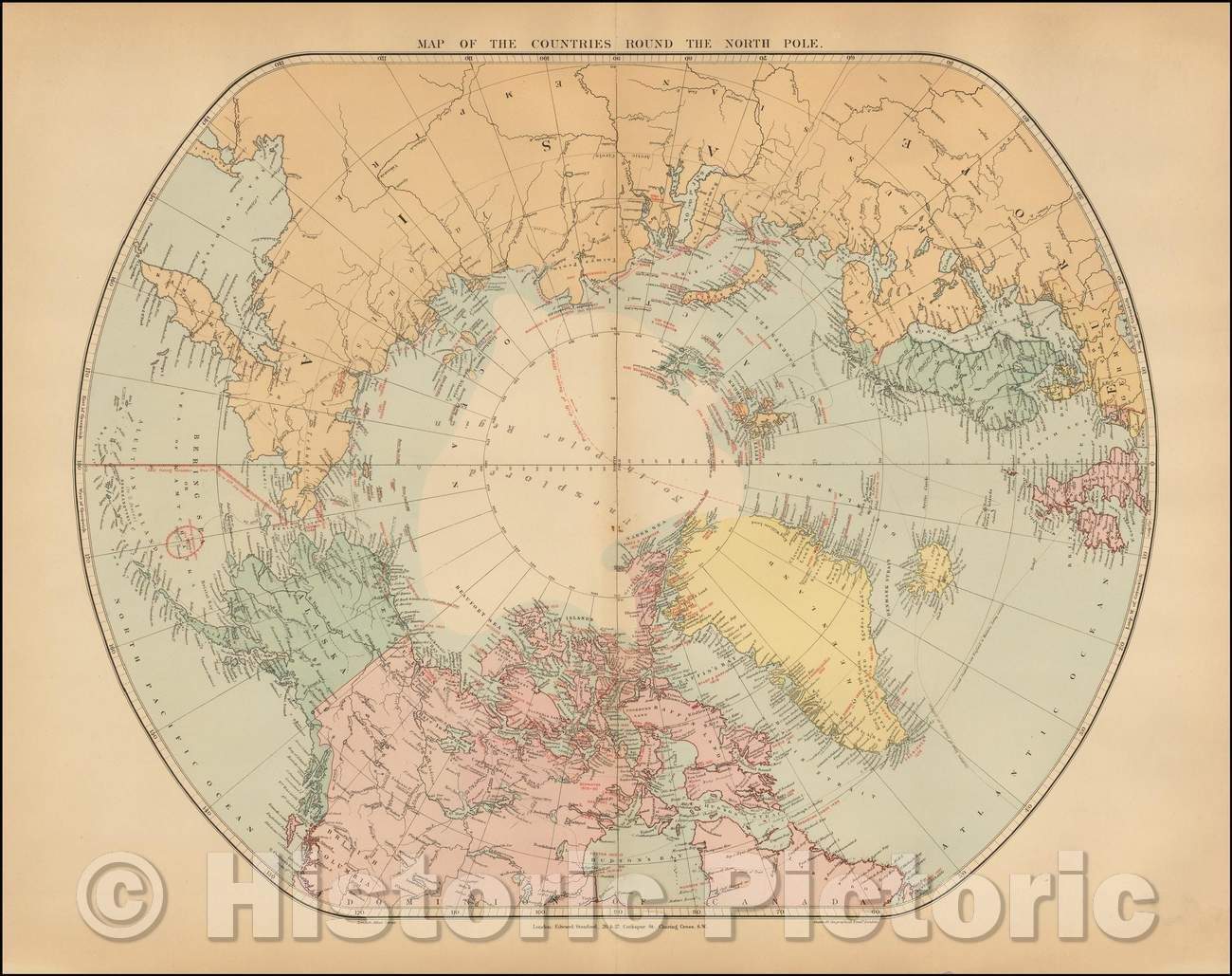 Historic Map - Map of the Countries Round the North Pole, 1896, Edward Stanford v3