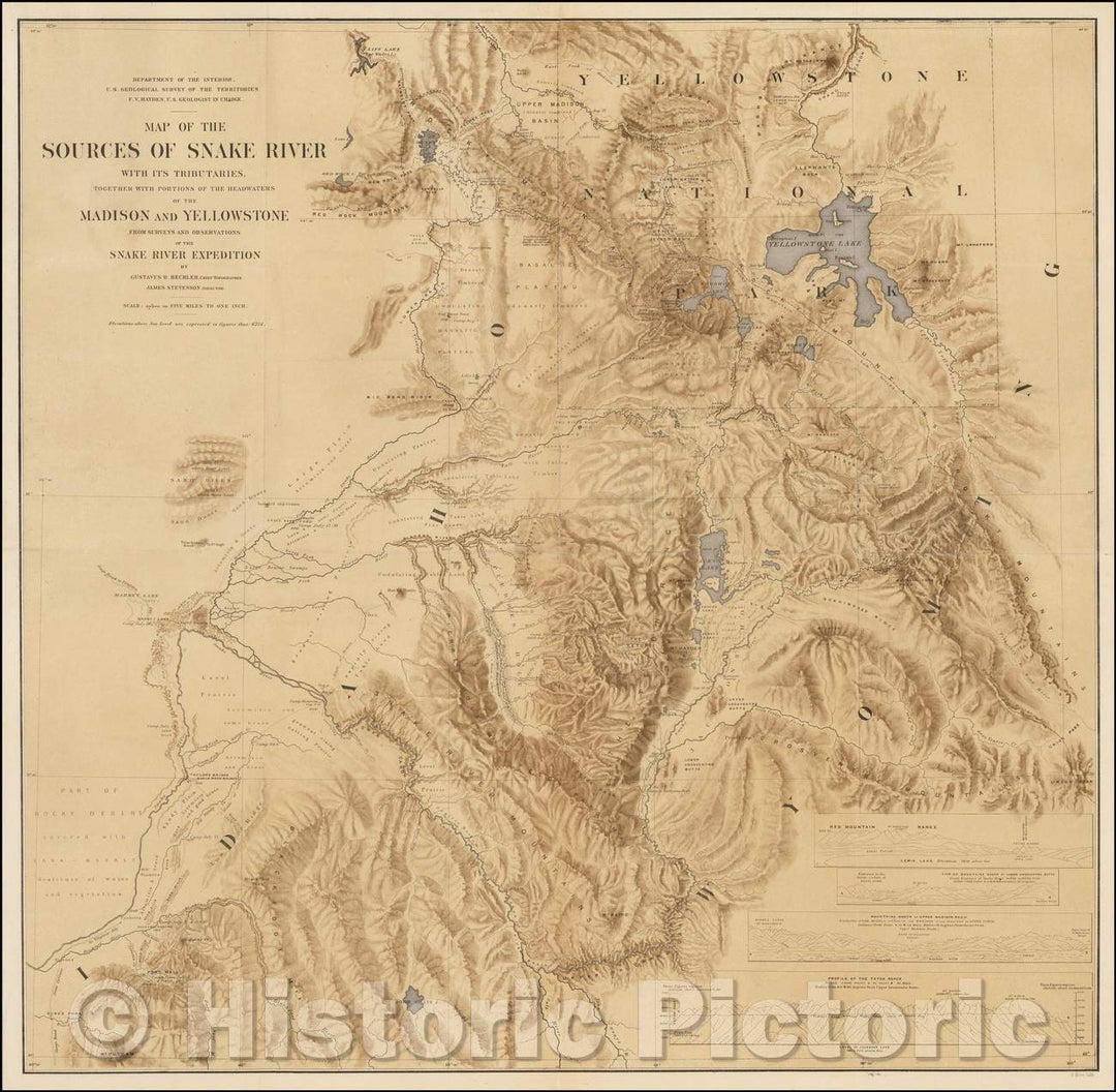 Historic Map - Map of the Sources of the Snake River With Its Tributaries, Together with Portions of the Headwaters of the Madison and Yellowstone, 1872 - Vintage Wall Art