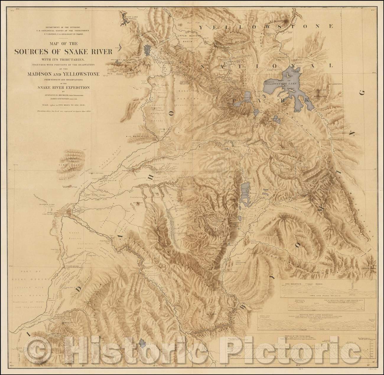 Historic Map - Map of the Sources of the Snake River With Its Tributaries, Together with Portions of the Headwaters of the Madison and Yellowstone, 1872 - Vintage Wall Art