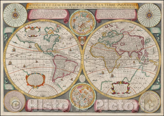 Historic Map - Nouvelle et Exacte Description De La Terre Universelle Selon les Auteurs M, 1636 - Vintage Wall Art