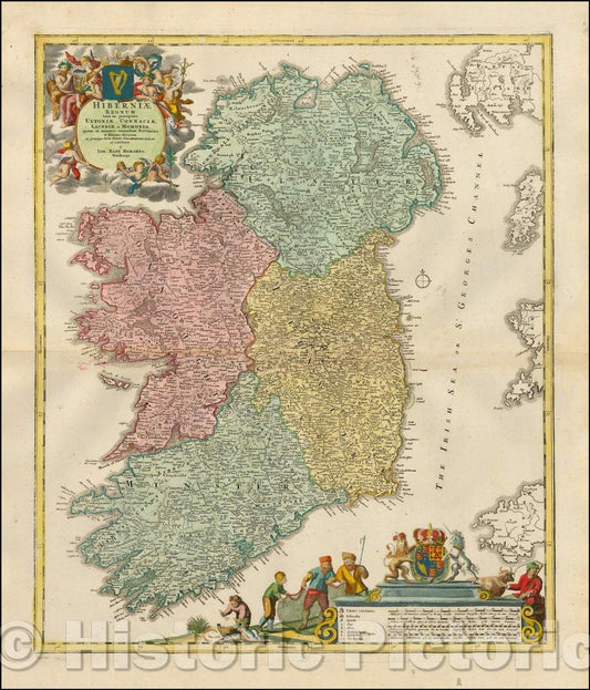 Historic Map - Hiberniae Regnum tam in praecipuas Ultoniae, Connaciae, Lageniae, et Momoniae, 1712, Johann Baptist Homann v6