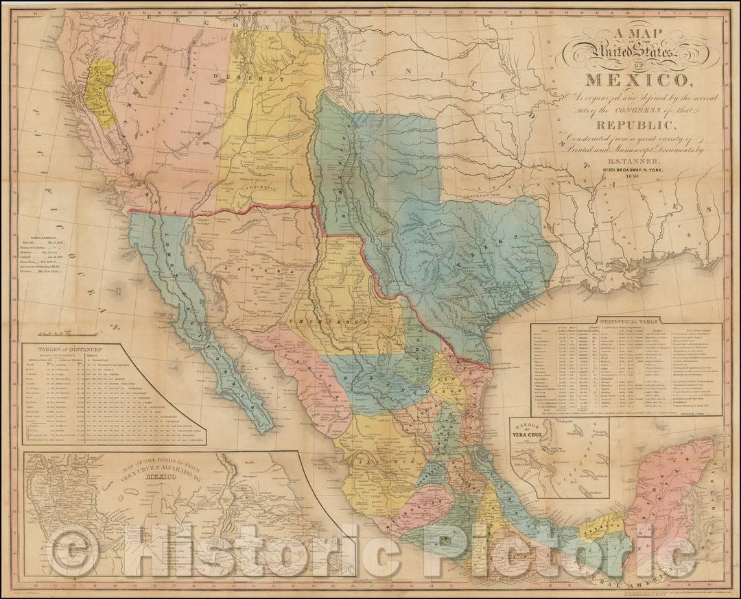 Historic Map - United States of Mexico, As organized and defined, 1850, Henry Schenk Tanner - Vintage Wall Art
