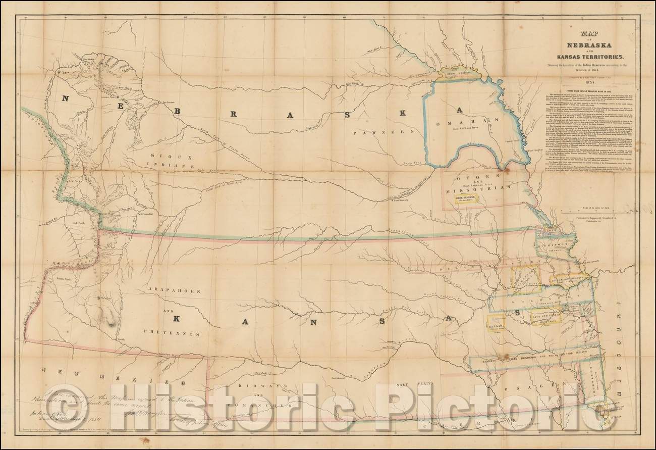 Historic Map - Map of Nebraska and Kansas Territories. Showing the Location of the Indian Reserves, 1854, Seth Eastman - Vintage Wall Art