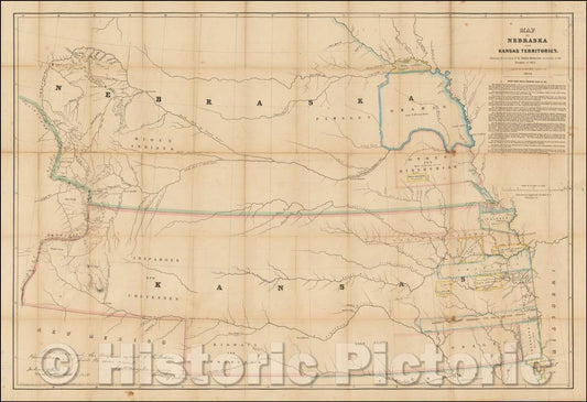 Historic Map - Map of Nebraska and Kansas Territories. Showing the Location of the Indian Reserves, 1854, Seth Eastman - Vintage Wall Art