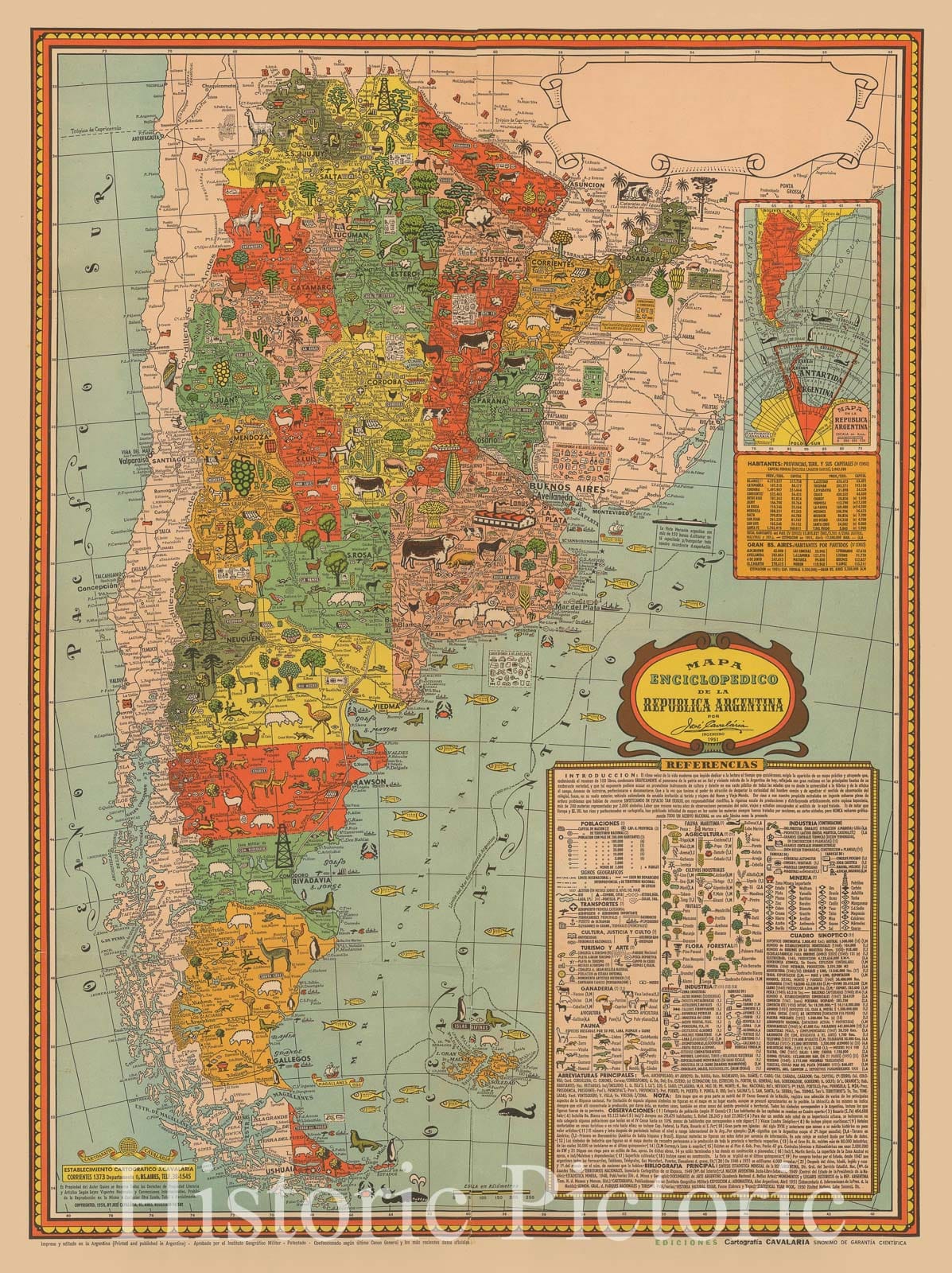 Historic Map - Mapa Enciclopedico de la Republica Argentina por Jose Cavalaria Ingeniero/Enciclopedico map of Argentina by Jose Cavalaria Engineer 1951, 1951 - Vintage Wall Art