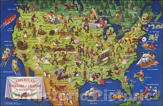 Historic Map - American Folklore & Legends, 1950, John Dukes McKee - Vintage Wall Art