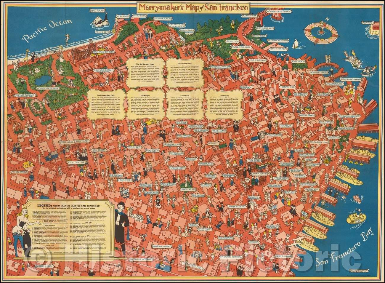 Historic Map - Merry-maker's Map of San Francisco, 1940, Milt Schenkofsky - Vintage Wall Art