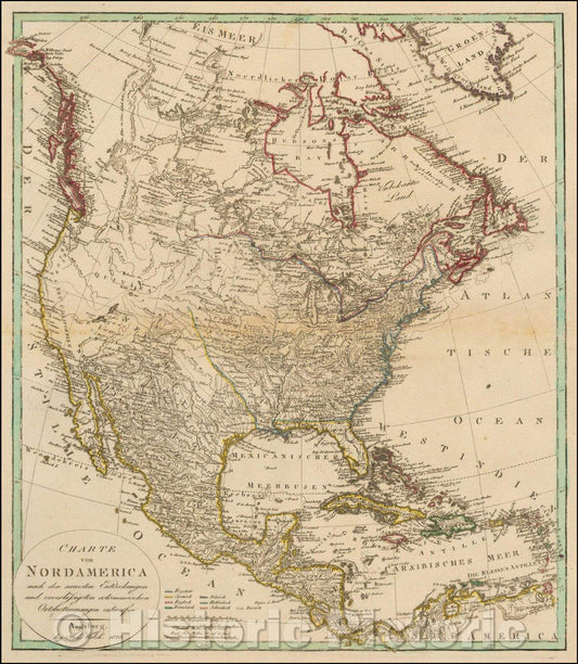 Historic Map - (Franklinia/Lewis & Clark) Charte von NordAmerica/State of Franklin and Lewis and Clark on the Same Map!, 1807, Johann Walch - Vintage Wall Art
