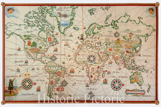 Portuguese Discoveries XV-XVI Centuries World Map Print - 1970