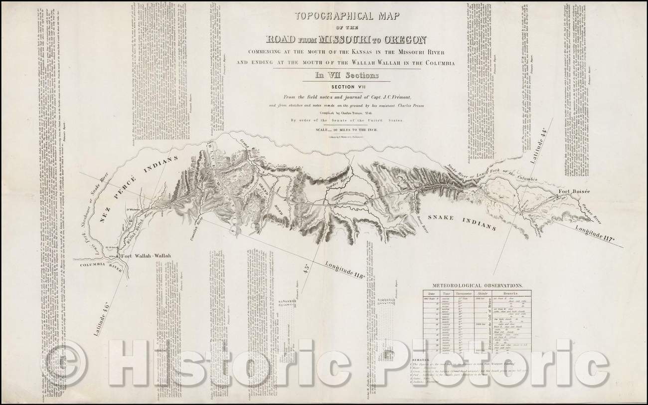 Historic Map - Topographical Map of the Road From Missouri To Oregon, 1849, John Charles Fremont v4